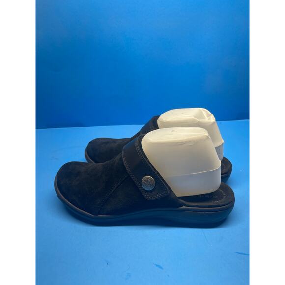 Clarks Collection Black Suede Leather Clogs Mule Slides Cork Comfort Womens 9 - Picture 5 of 13